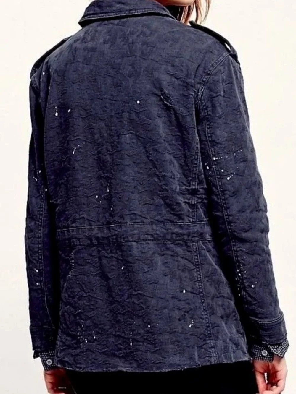 Free People Navy Blue Utility Military Jacket with Cargo Drawstring Small
